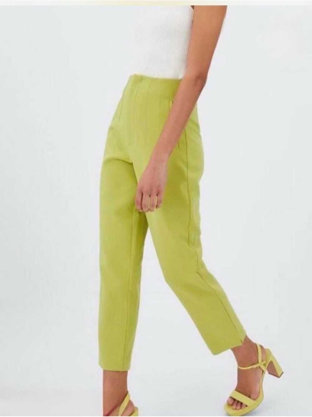 Zara Lime Green High-Waist Cropped Tailored Pants| NWT